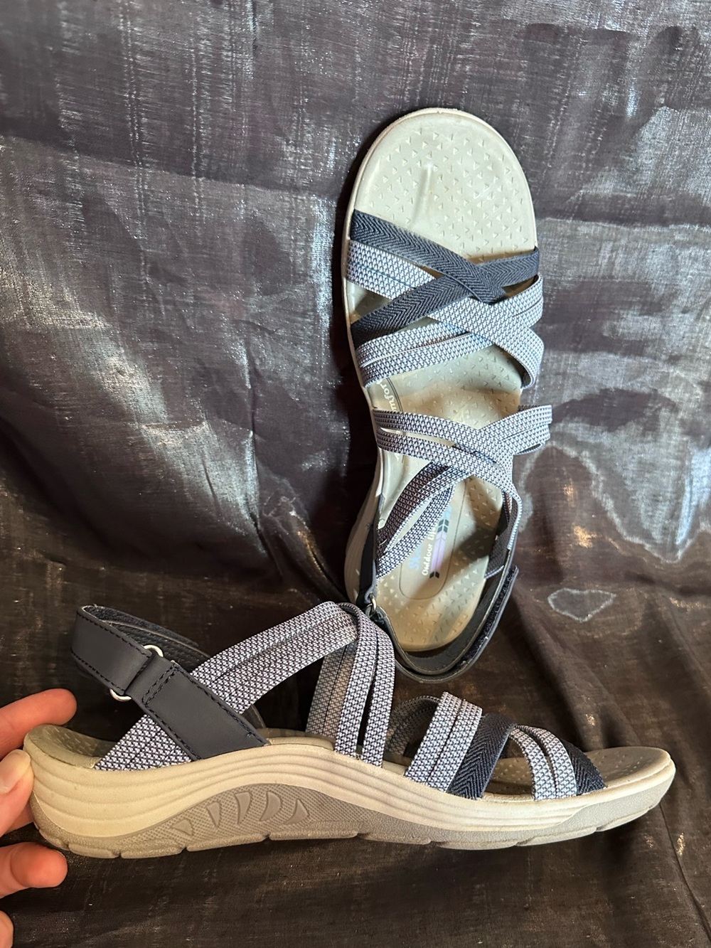 Skechers Navy & Blue Woven Strappy Sandals outdoor lifestyle arch comfort size 8 - Picture 2 of 13